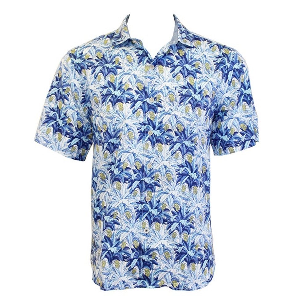 Tommy Bahama Plantain Jungle Camp Shirt-Buccaneer Blue size Large